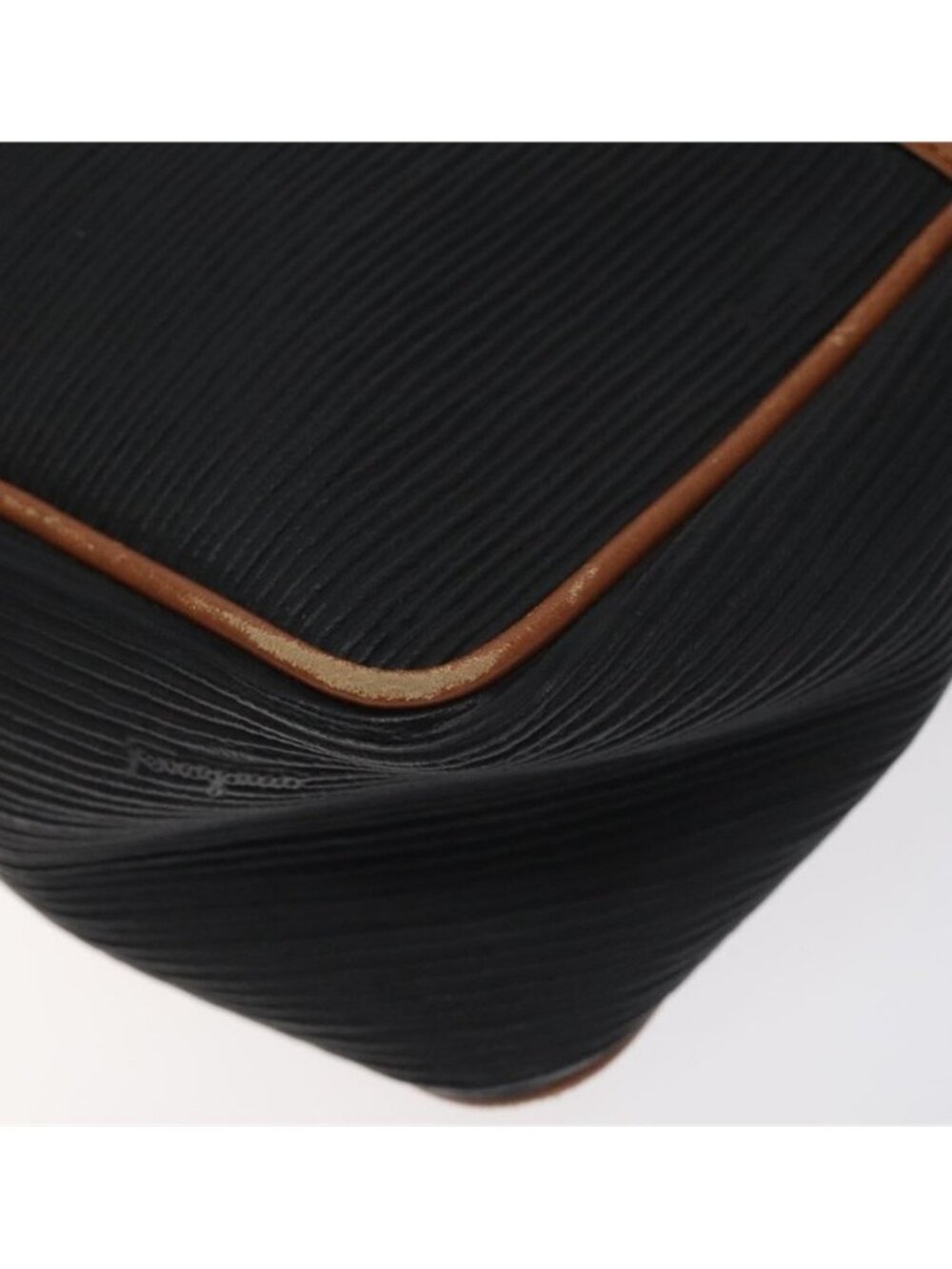 Authentic Salvatore Ferragamo Shoulder Bag Leather PVC Black Gold - Picture 8 of 16